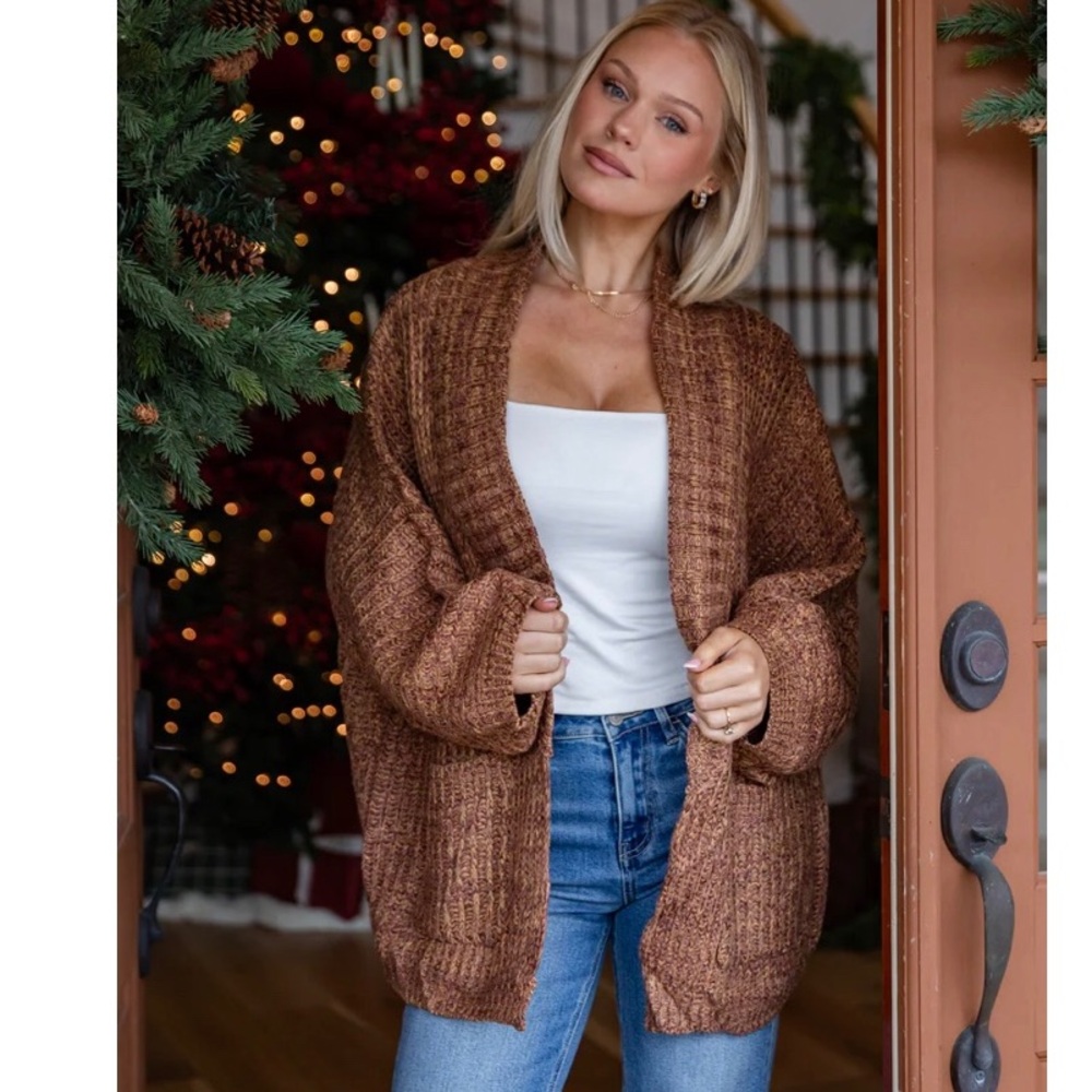 Bubble sleeve brown cardigan